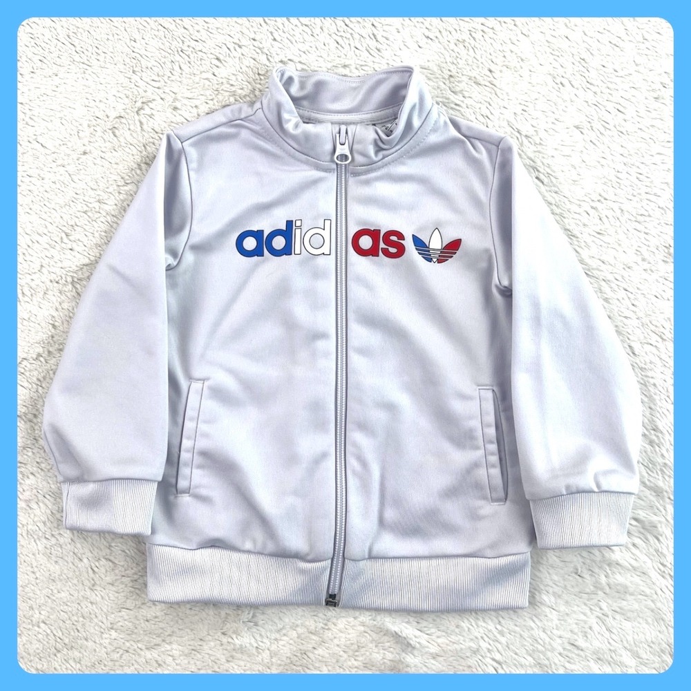Vintage Adidas Primeblue 18M Toddler Track Jacket 3 Stripes Grey Red White Blue